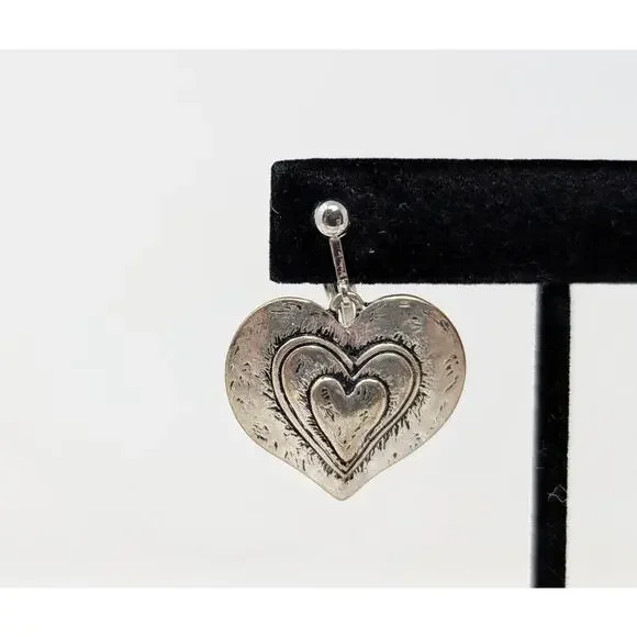 Silver Tone Layered Heart Necklace Earrings Set Multi-Strand Clip On Boho - Picture 3 of 13